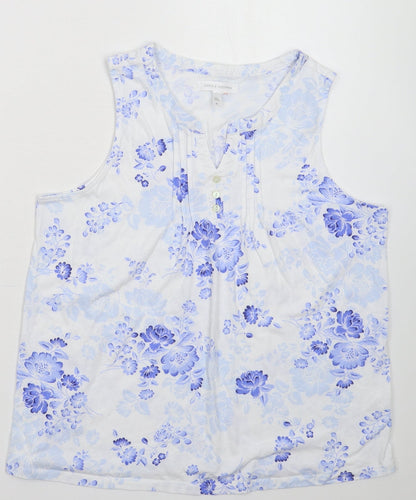 Carole Hochman Womens White Floral  Basic Tank Size M