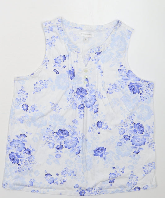Carole Hochman Womens White Floral  Basic Tank Size M