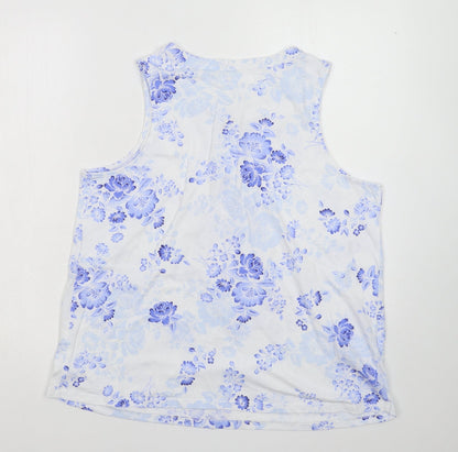 Carole Hochman Womens White Floral  Basic Tank Size M