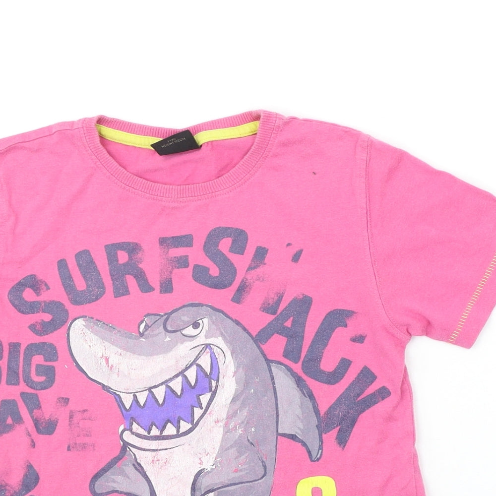 NEXT Girls Pink   Basic T-Shirt Size 7 Years  - shark