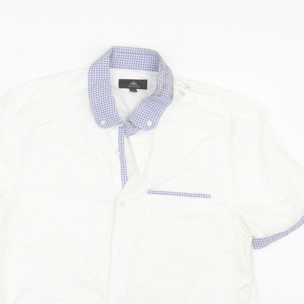 NEXT Mens White Polka Dot   Button-Up Size M