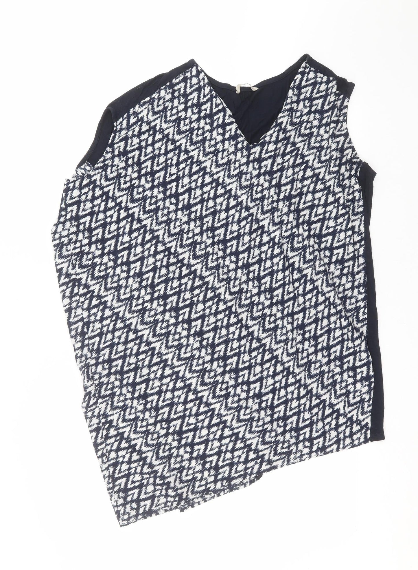 TU Womens Blue Geometric  Basic Blouse Size 12  - Asymmetric Hem