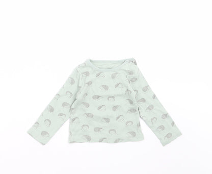 Tu Baby Green   Basic T-Shirt Size 6-9 Months  - hedgehogs