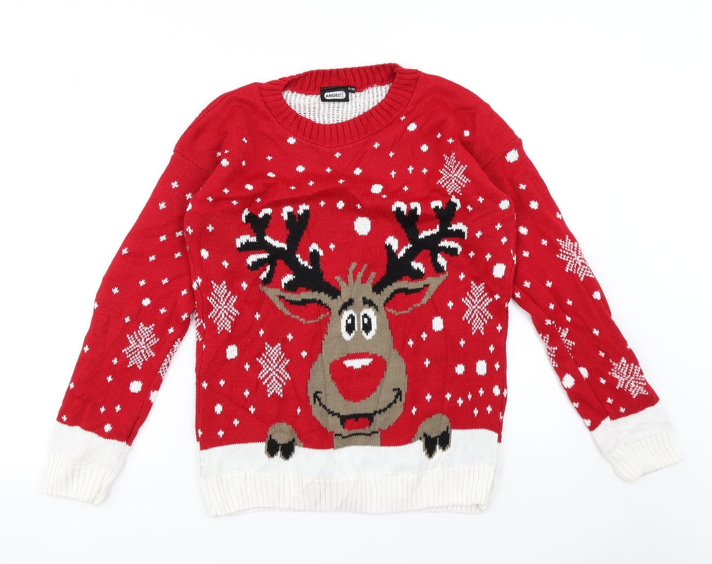 Angel Womens Red   Pullover Jumper Size S  - Reindeer
