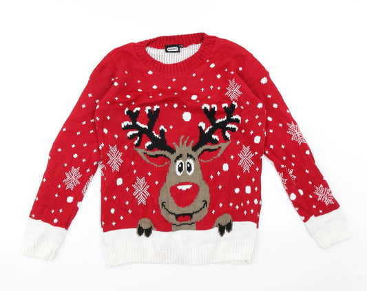 Angel Womens Red   Pullover Jumper Size S  - Reindeer