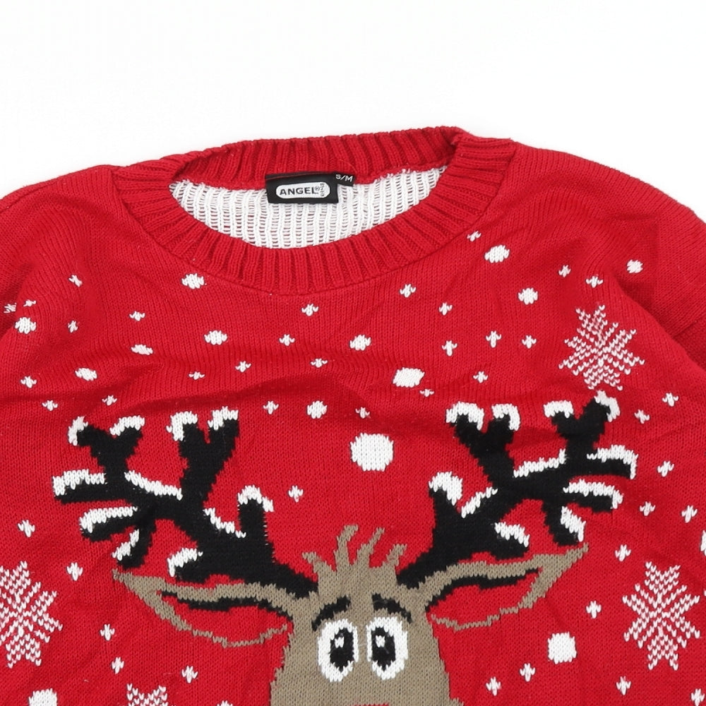 Angel Womens Red   Pullover Jumper Size S  - Reindeer