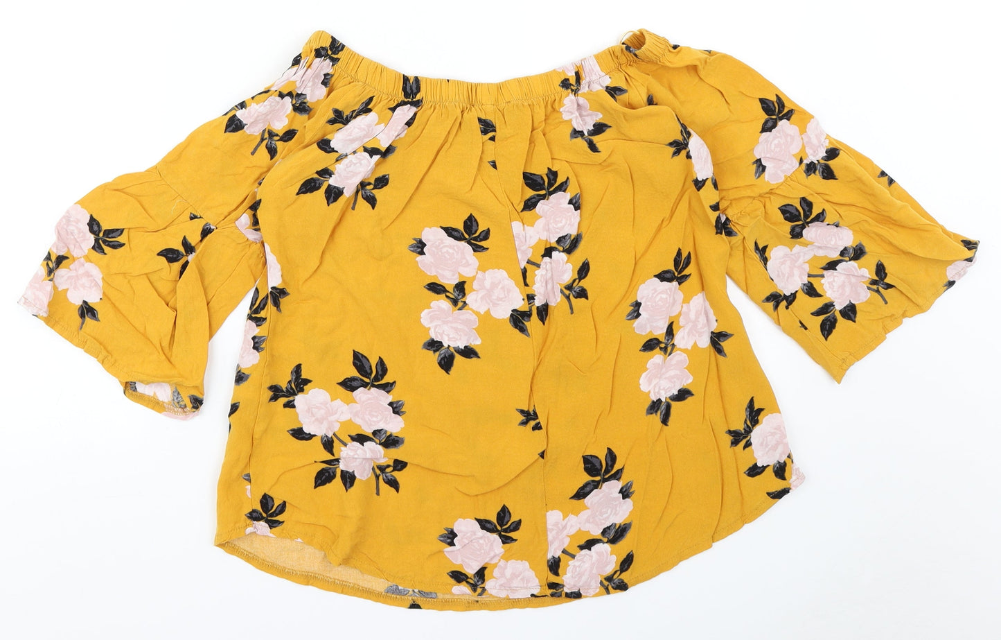 Select Womens Yellow Floral  Basic Blouse Size 8