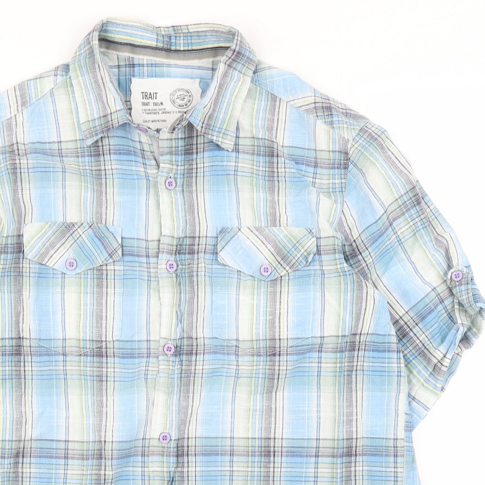 BHS Mens Blue Plaid   Button-Up Size M