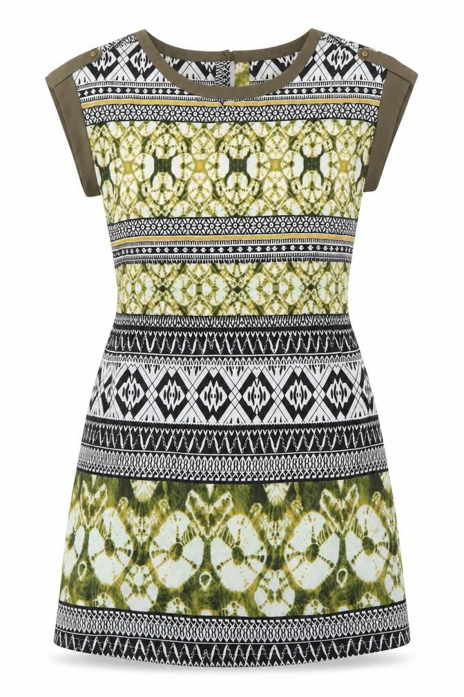 Encuento Womens Green Batik  A-Line  Size M