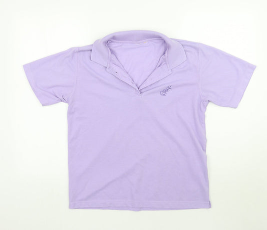 Preworn Womens Purple Floral  Basic Polo Size S