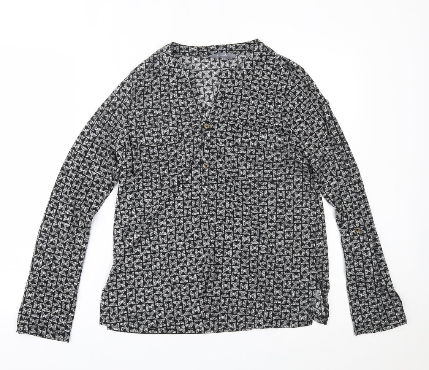 Principles Womens Black Geometric  Basic Button-Up Size 12