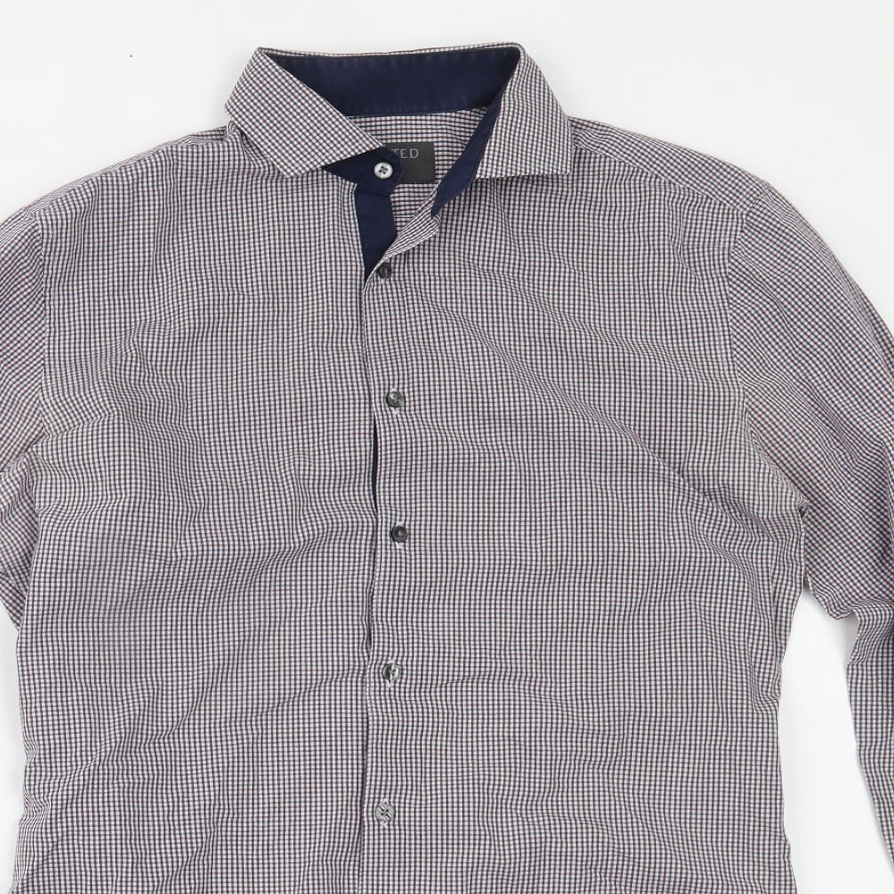 Marks and Spencer Mens Blue Plaid   Button-Up Size 14.5
