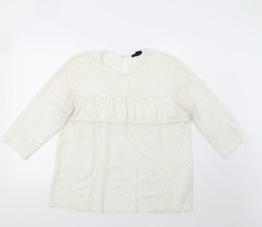 H&M Womens Ivory Geometric Lace Basic Blouse Size L