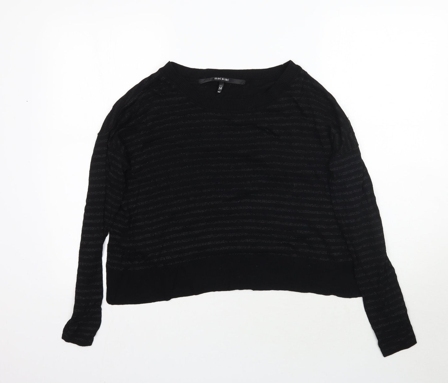Mac & Jac Womens Black Striped  Basic T-Shirt Size M