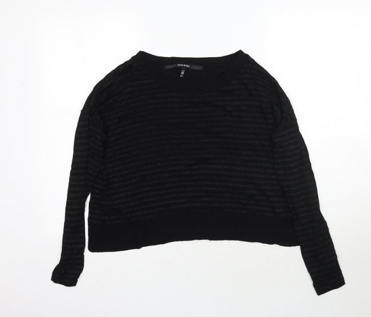 Mac & Jac Womens Black Striped  Basic T-Shirt Size M