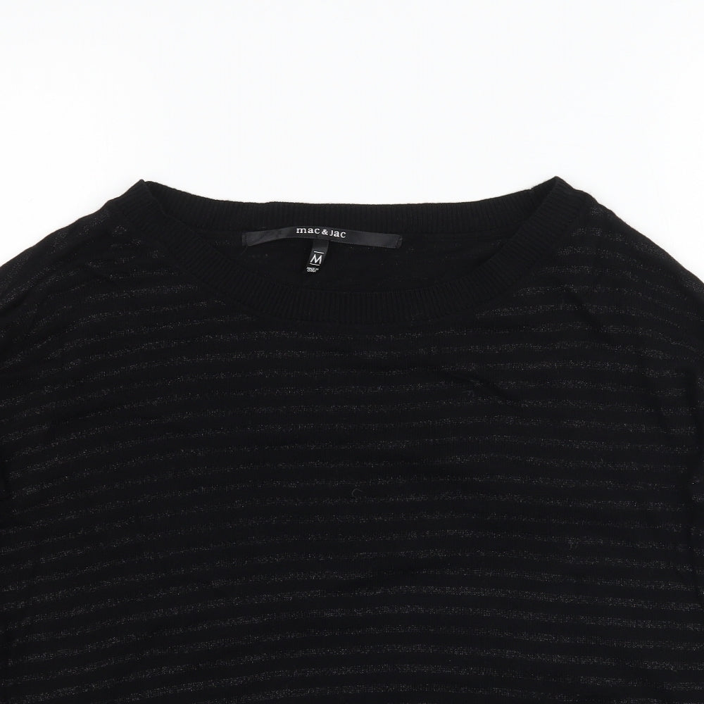 Mac & Jac Womens Black Striped  Basic T-Shirt Size M