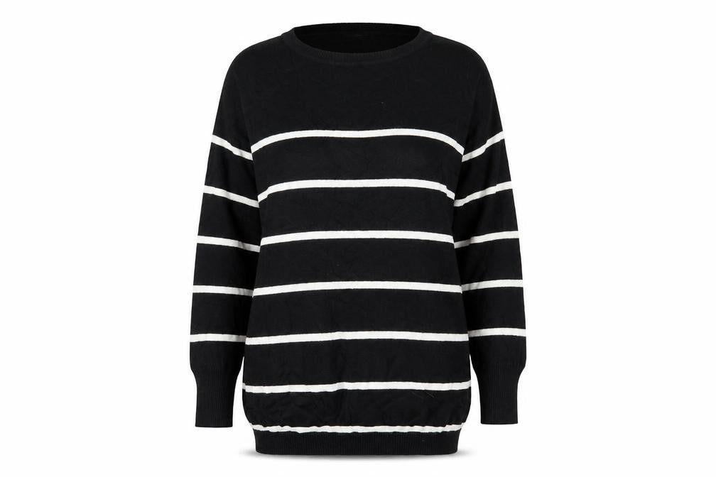 Sevenhill Womens Black Striped Knit Pullover Jumper Size XL