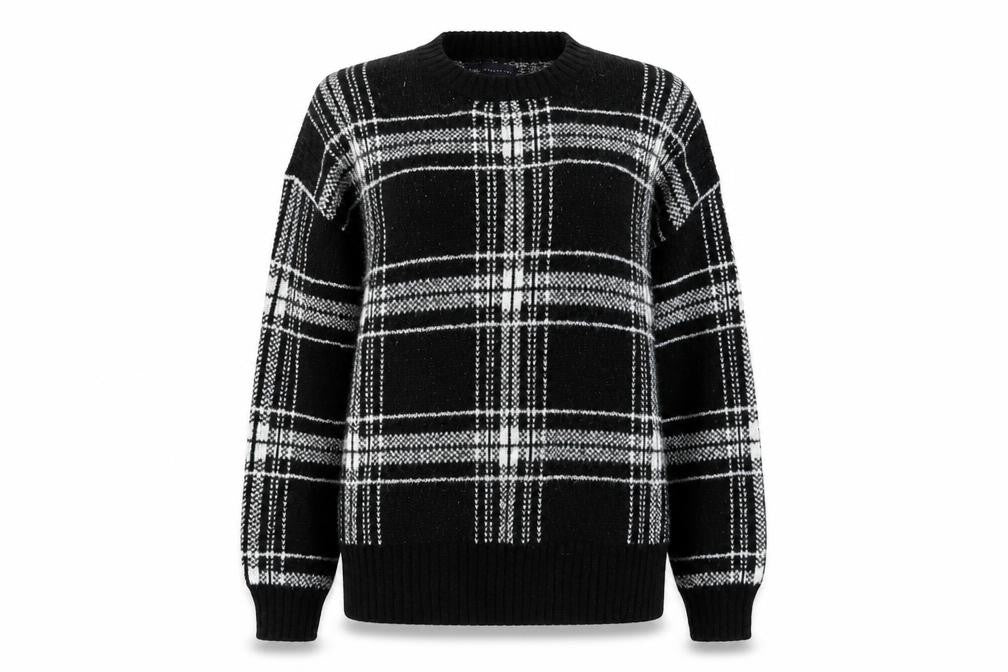 Marks & Spencer Womens Black Check Knit Pullover Jumper Size XL