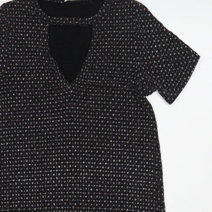 Oasis Womens Black Geometric Rayon A-Line  Size S