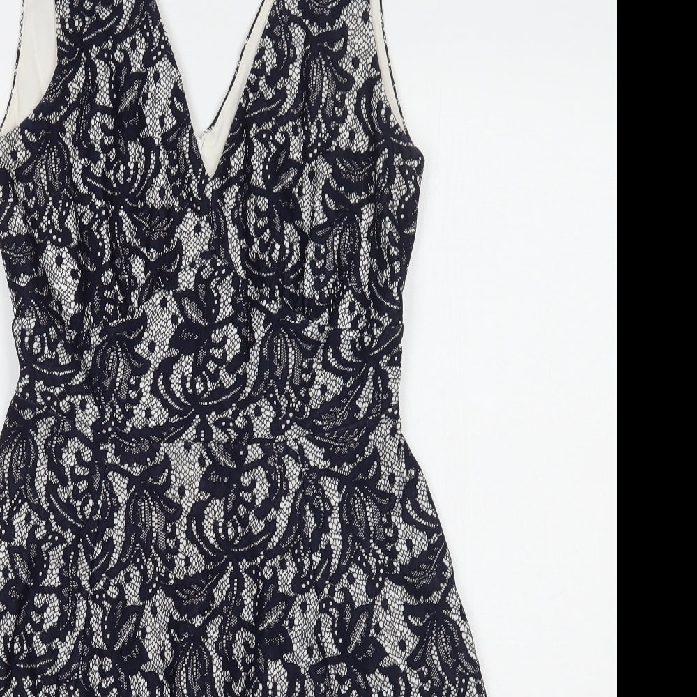 Wallis Womens Blue Floral  A-Line  Size 8