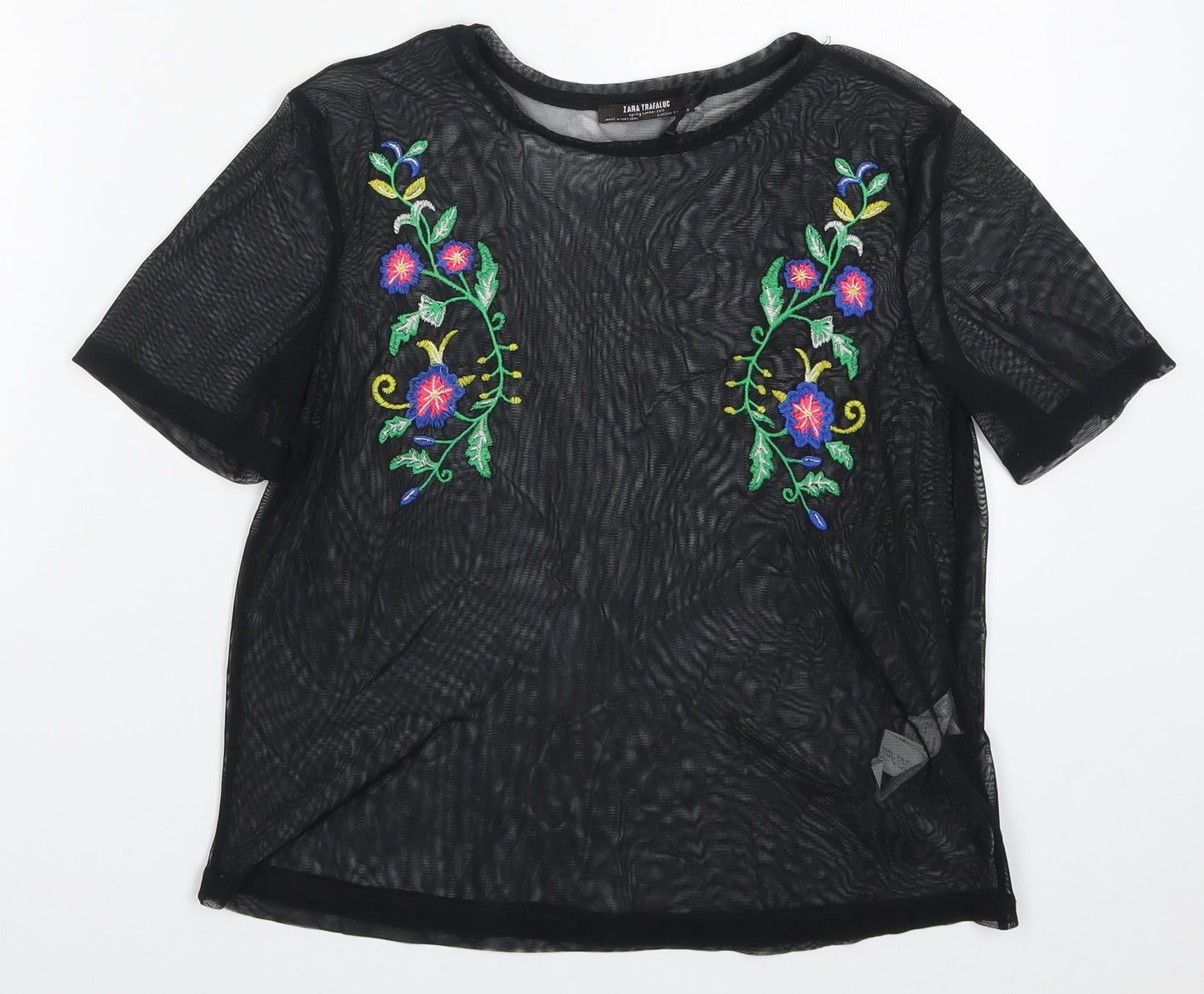 Zara Womens Black Floral  Basic T-Shirt Size S