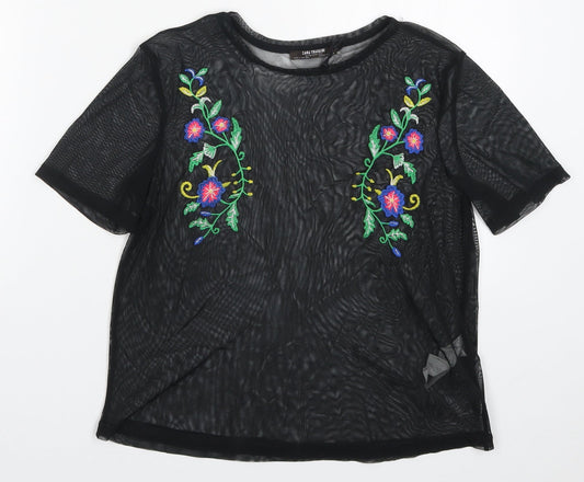 Zara Womens Black Floral  Basic T-Shirt Size S
