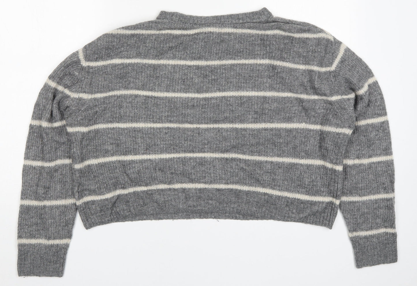 H&M Womens Grey Striped Knit Pullover Jumper Size M