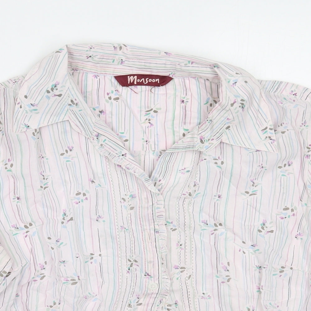 Monsoon Womens White Striped  Basic Button-Up Size M