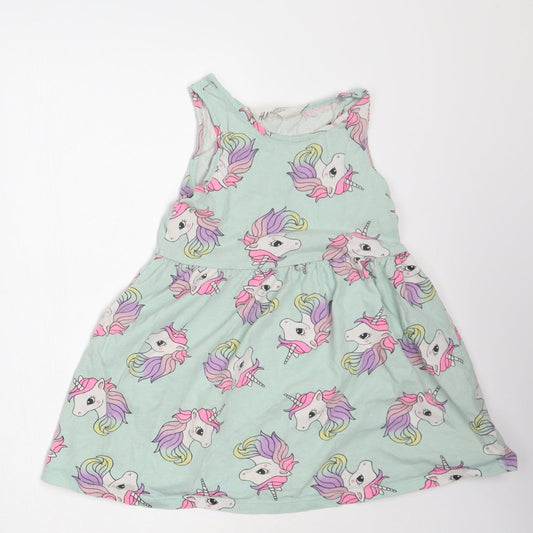 H&M Girls Green Animal Print  A-Line  Size 3 Years
