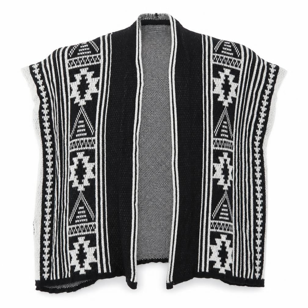 Avenue Womens Black Geometric Knit Cardigan Jumper One Size