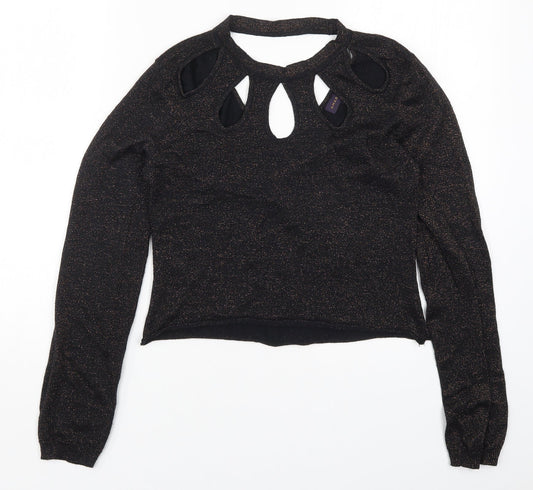 Amaryllis Womens Black  Knit Pullover Jumper Size 10  - Brown Metal Glitter