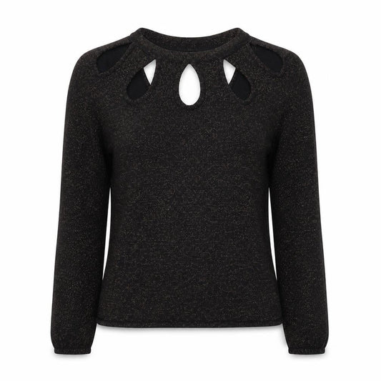 Amaryllis Womens Black  Knit Pullover Jumper Size 10  - Brown Metal Glitter