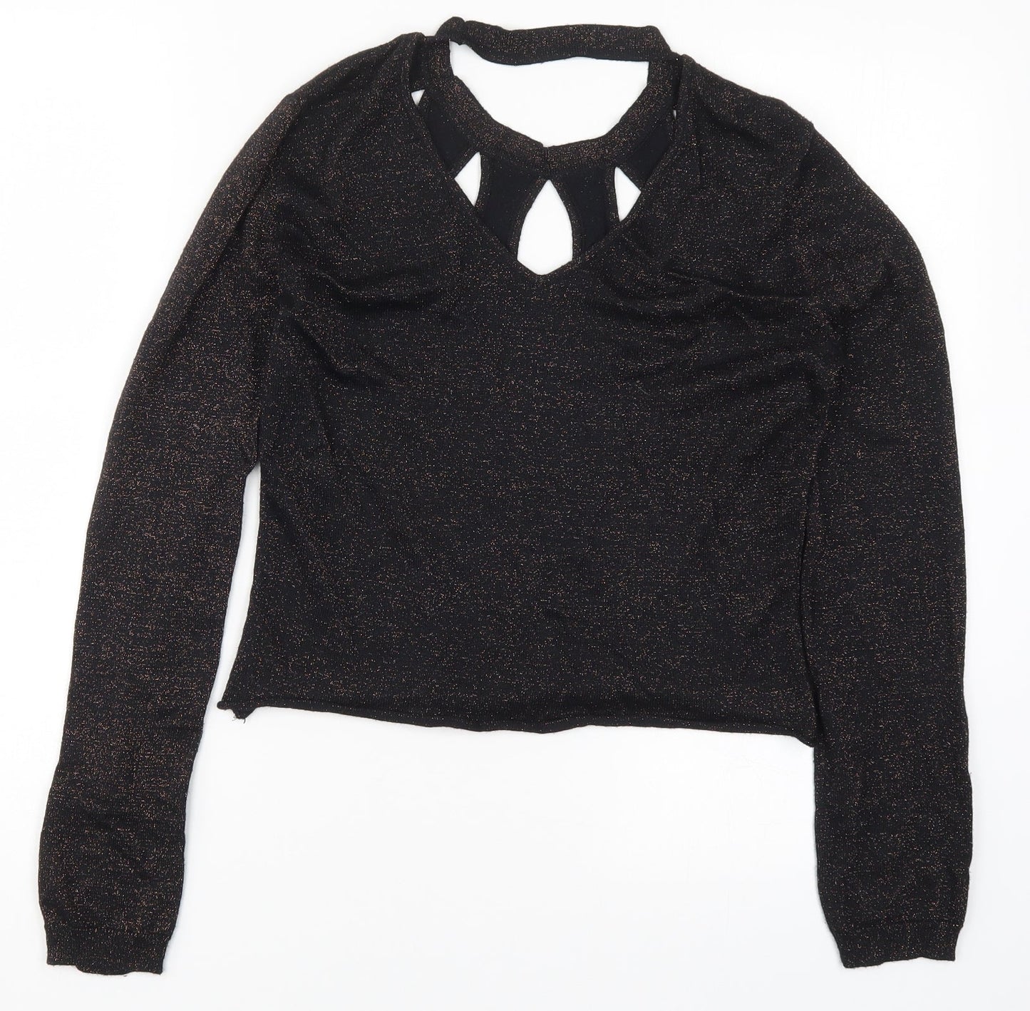 Amaryllis Womens Black  Knit Pullover Jumper Size 10  - Brown Metal Glitter