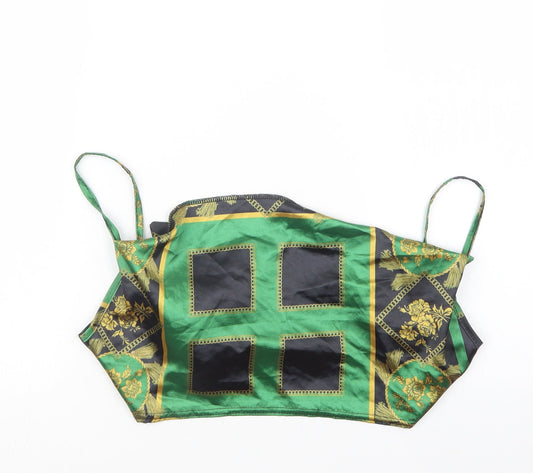 PRETTYLITTLETHING Womens Green Geometric Satin Cropped T-Shirt Size 4