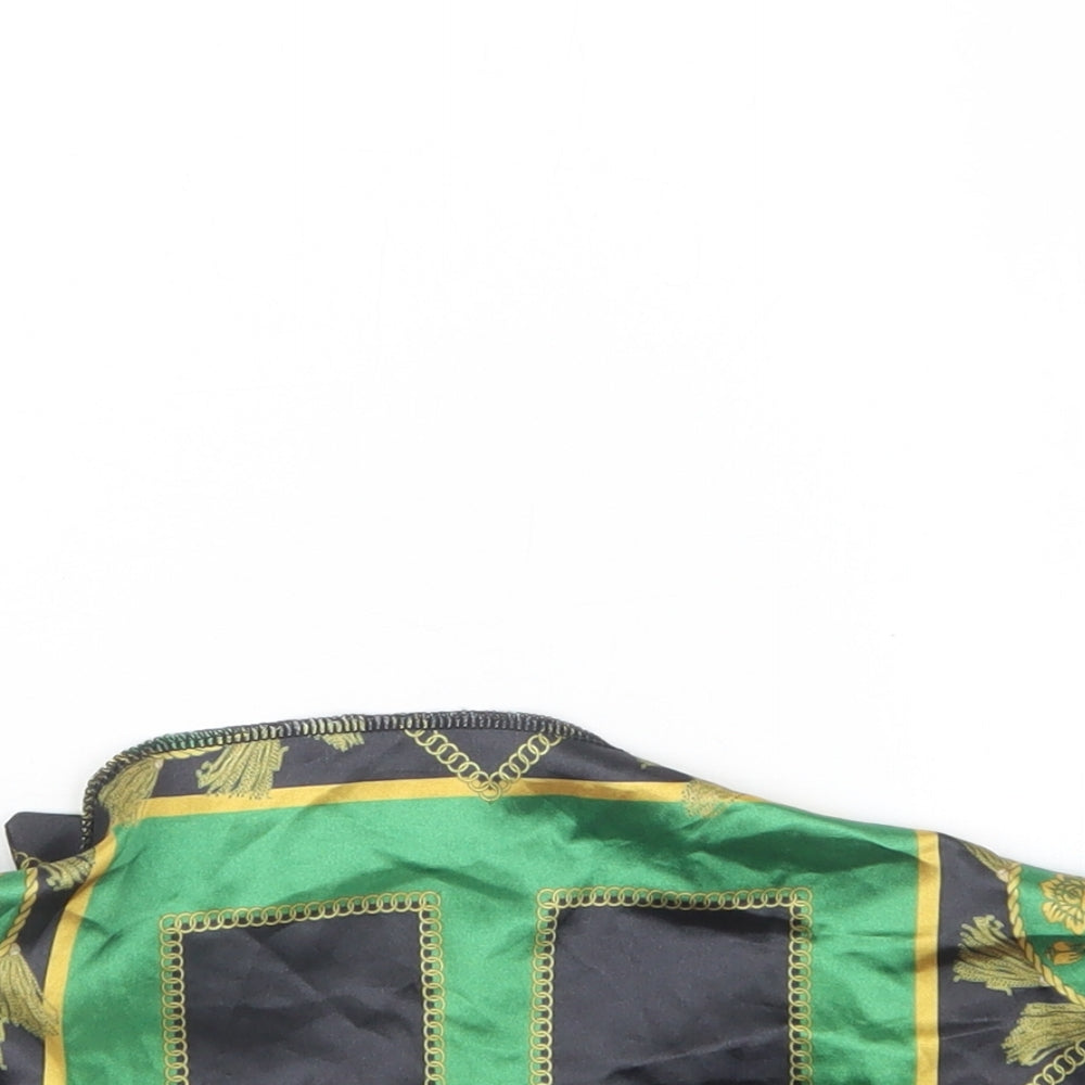 PRETTYLITTLETHING Womens Green Geometric Satin Cropped T-Shirt Size 4