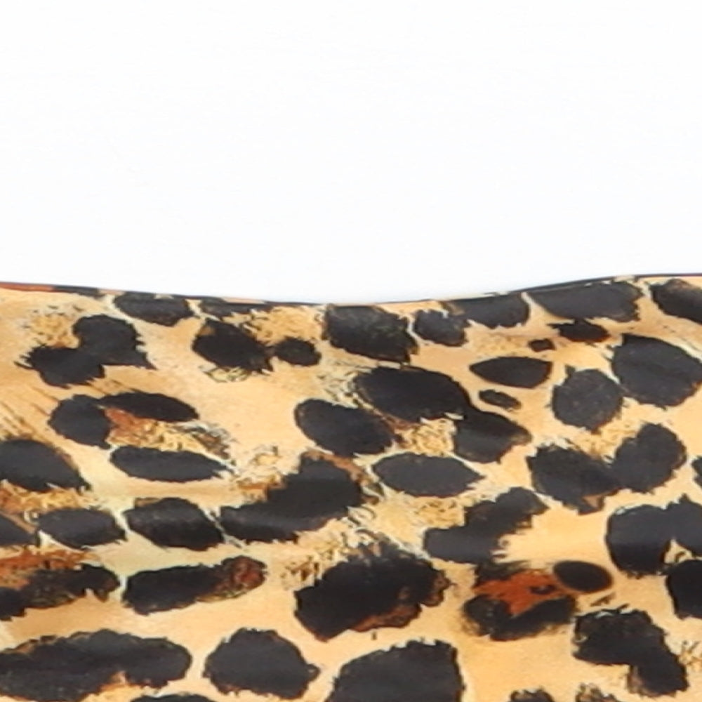 PRETTYLITTLETHING Womens Brown Animal Print Satin Cropped T-Shirt Size 4  - Boob Tube