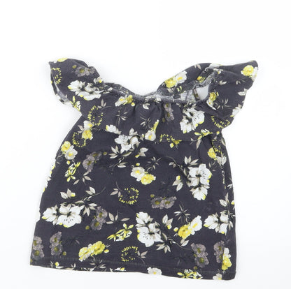 Next Girls Black Floral  Basic T-Shirt Size 7 Years