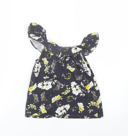 Next Girls Black Floral  Basic T-Shirt Size 7 Years
