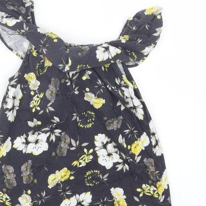 Next Girls Black Floral  Basic T-Shirt Size 7 Years