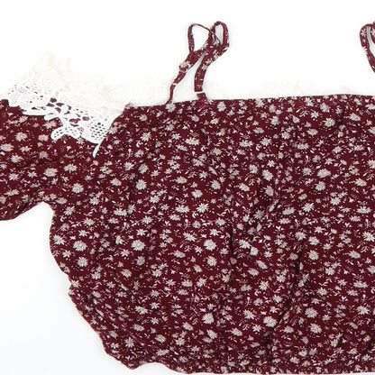 Boohoo Womens Red Floral  Basic Blouse Size 8