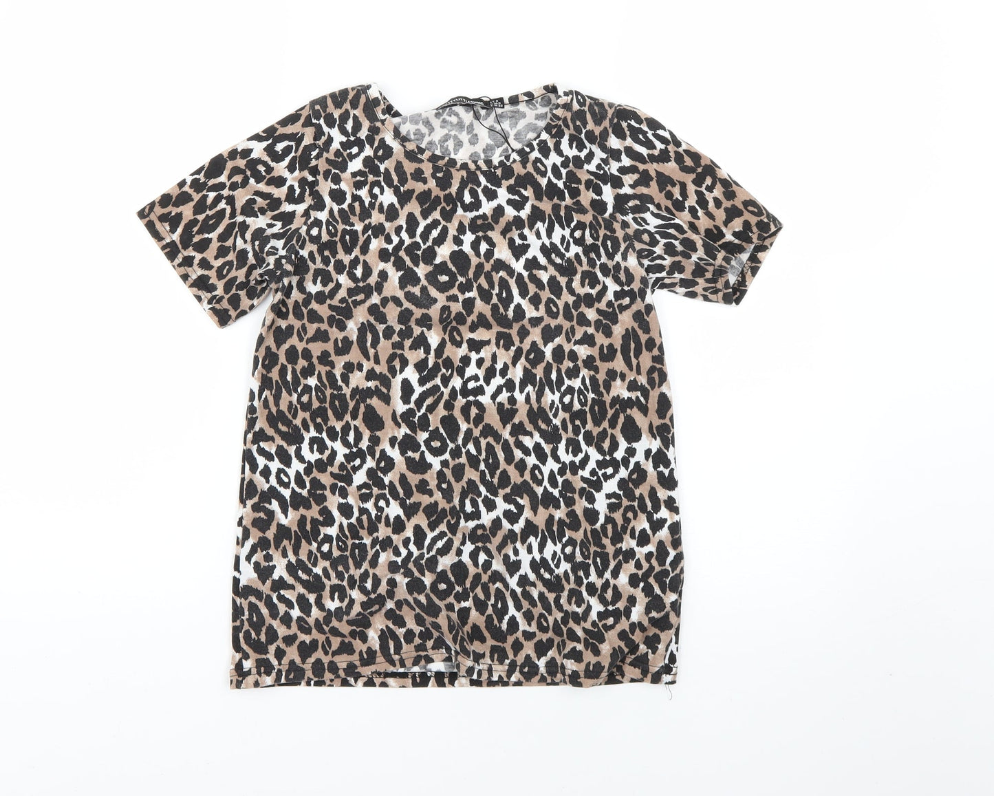 PRETTYLITTLETHING Womens Brown Animal Print  Basic T-Shirt Size 4