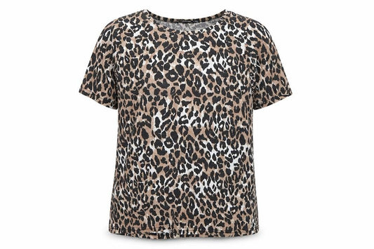 PRETTYLITTLETHING Womens Brown Animal Print  Basic T-Shirt Size 4
