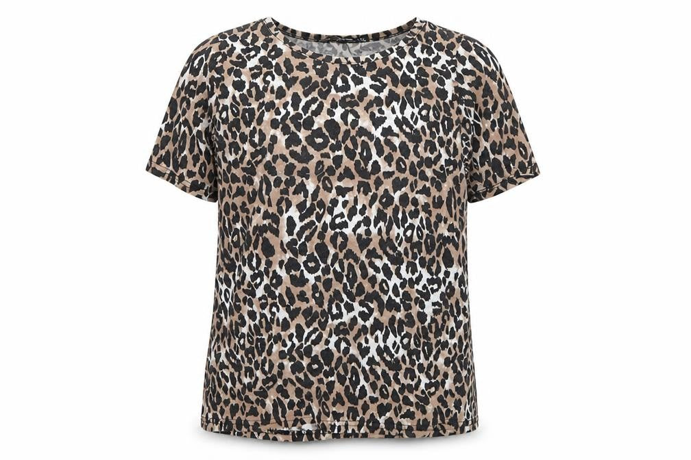 PRETTYLITTLETHING Womens Brown Animal Print  Basic T-Shirt Size 4