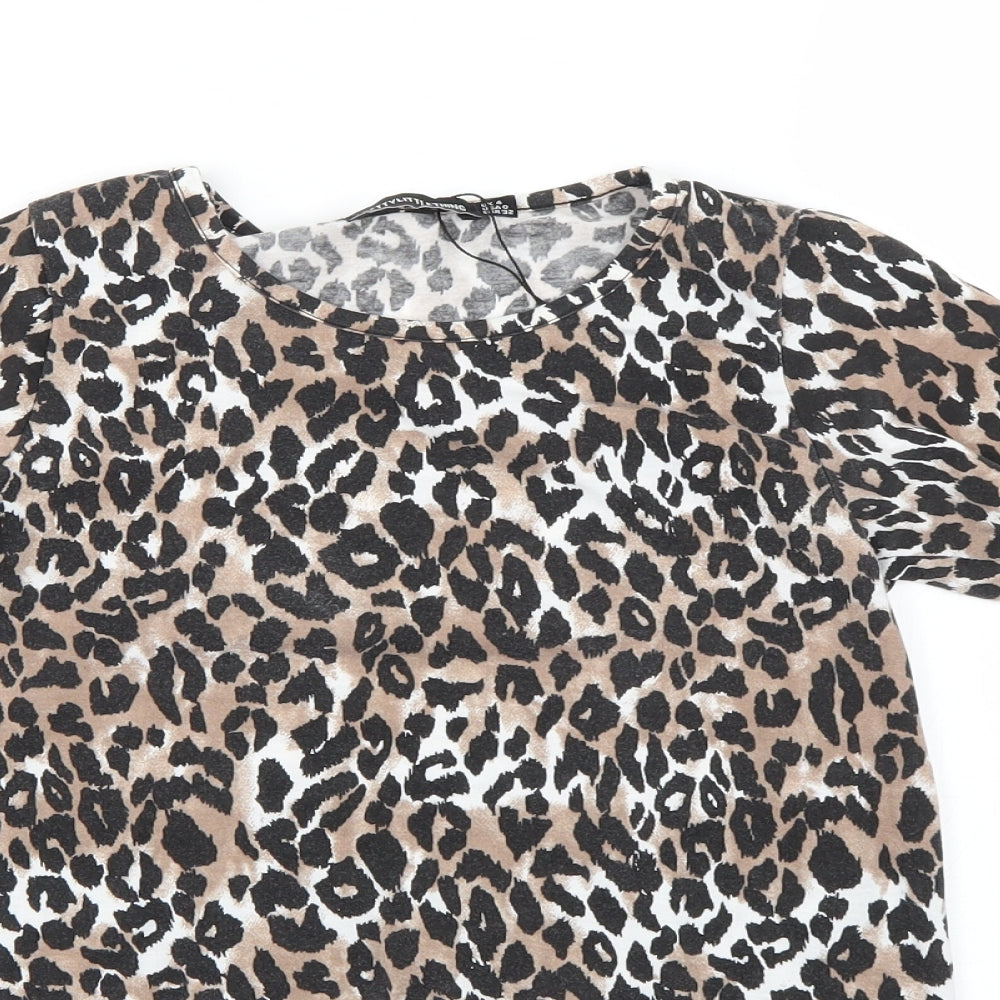 PRETTYLITTLETHING Womens Brown Animal Print  Basic T-Shirt Size 4