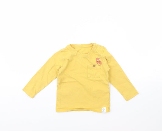 M&s Girls Yellow   Basic T-Shirt Size 12 Months