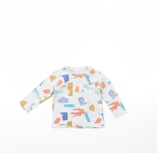 M&s Girls Grey Geometric  Basic T-Shirt Size 12 Months