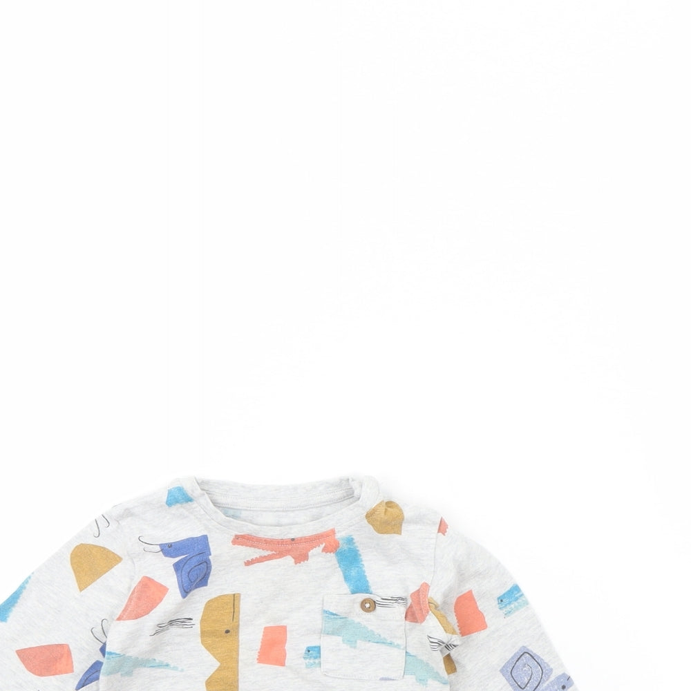 M&s Girls Grey Geometric  Basic T-Shirt Size 12 Months