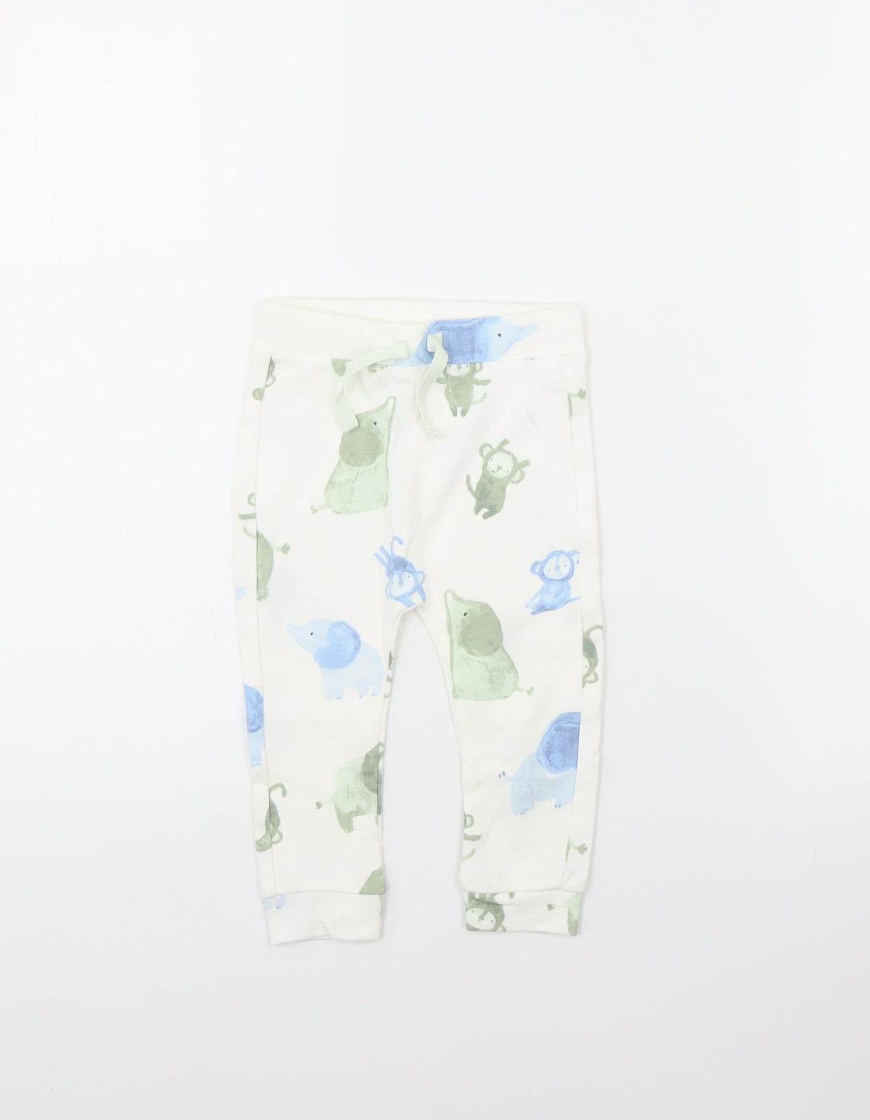 George Girls White Animal Print  Jogger Trousers Size 9 Months  - Elephant