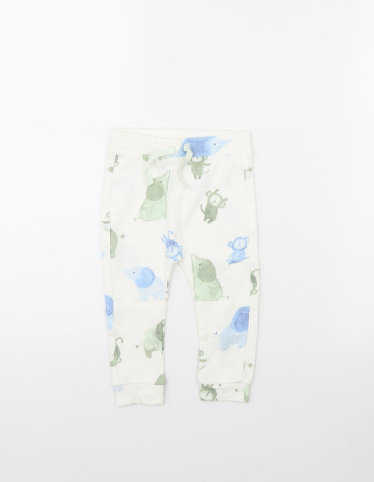 George Girls White Animal Print  Jogger Trousers Size 9 Months  - Elephant
