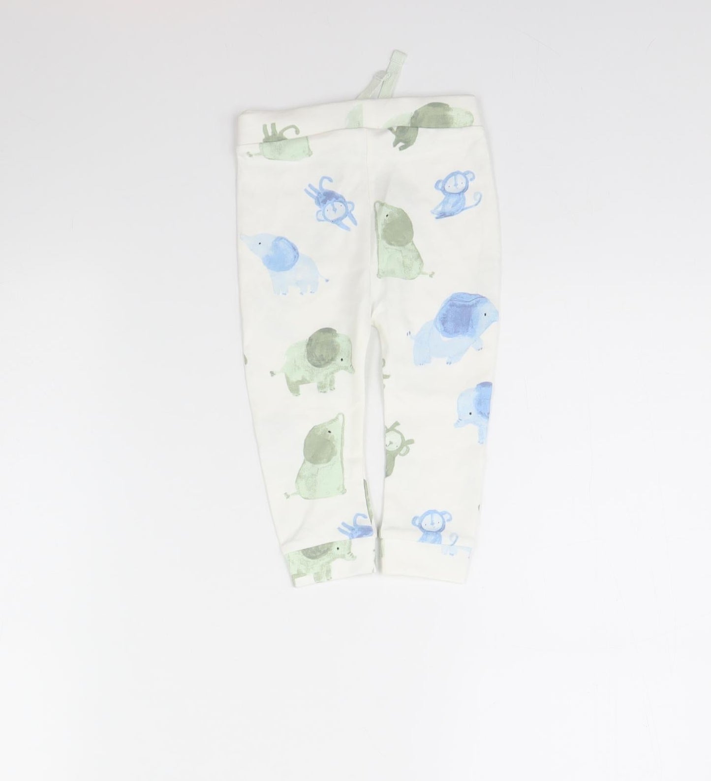 George Girls White Animal Print  Jogger Trousers Size 9 Months  - Elephant